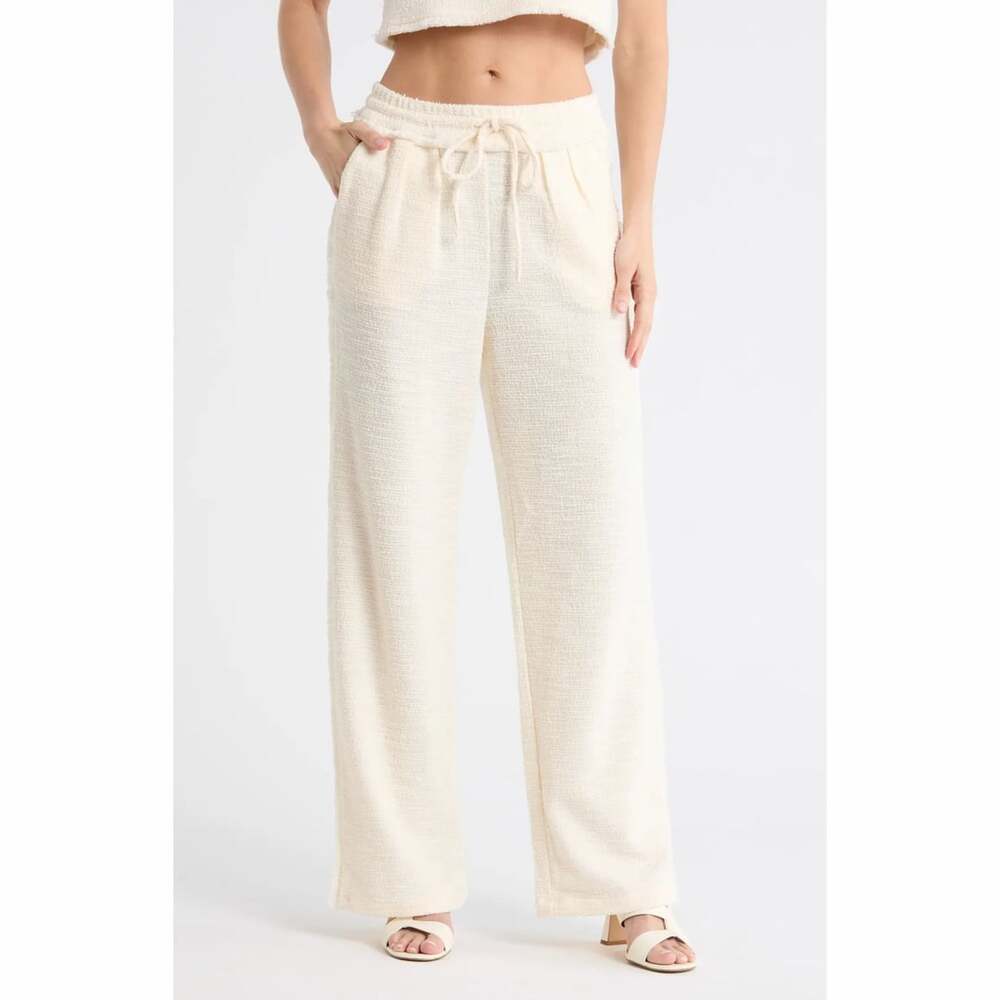 Habitual Fringe Cotton Blend Pull-On Pants Size S Cream Textured
